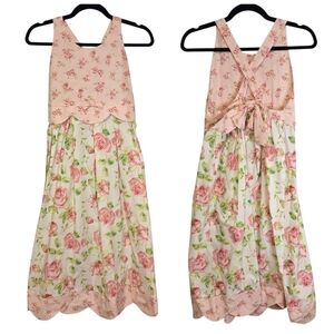 Vintage Hartstrings Girl's Dress 12 Rose Flower Pink White Easter Portrait Tea